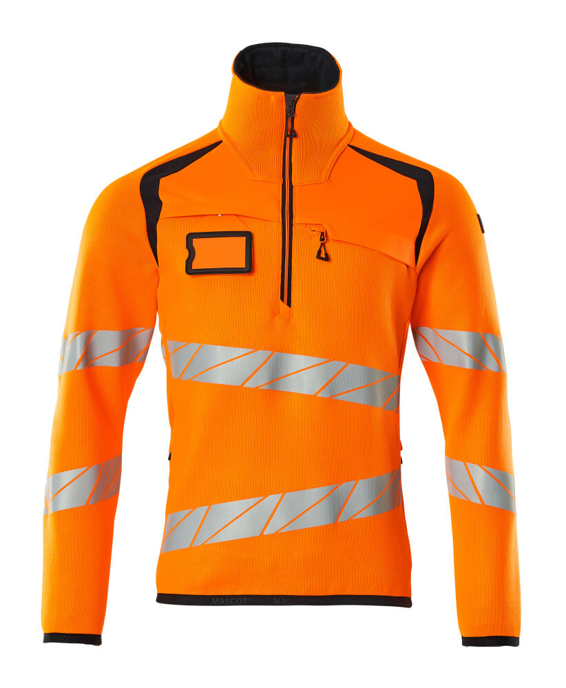 MASCOT ACCELERATE SAFE Knitted Jumper with half zip 19005 Hi-vis Orange/dark Navy
