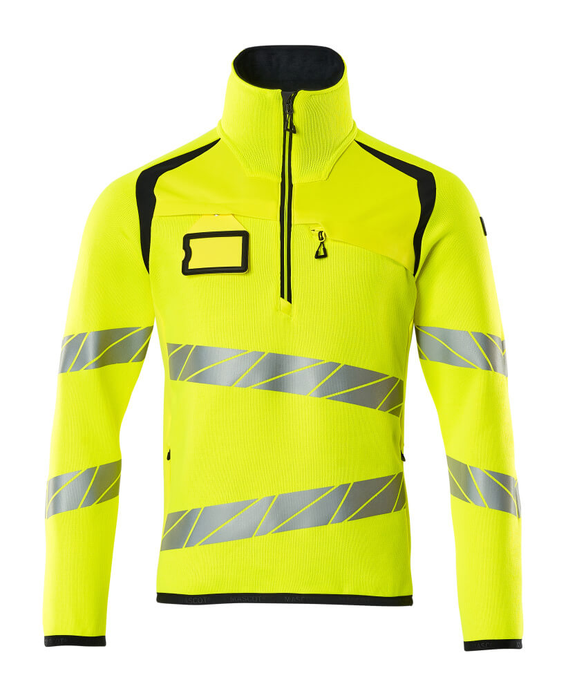 MASCOT ACCELERATE SAFE Knitted Jumper with half zip 19005 Hi-vis Yellow/dark Navy