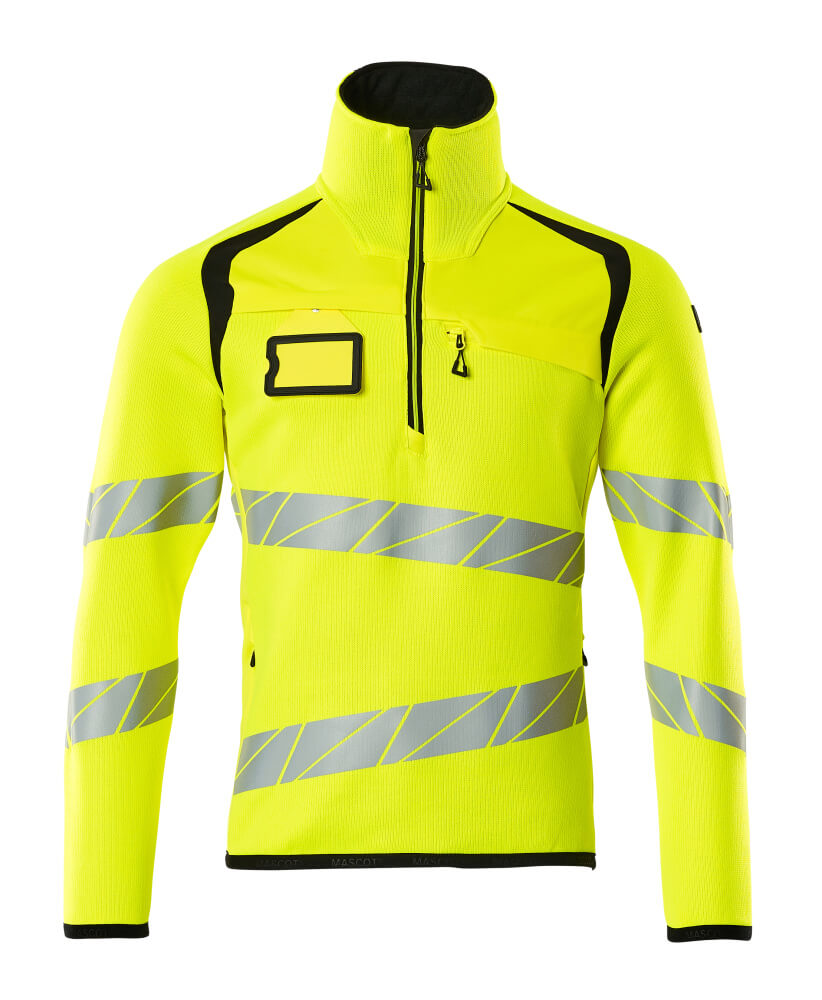 MASCOT ACCELERATE SAFE Knitted Jumper with half zip 19005 Hi-vis Yellow/black