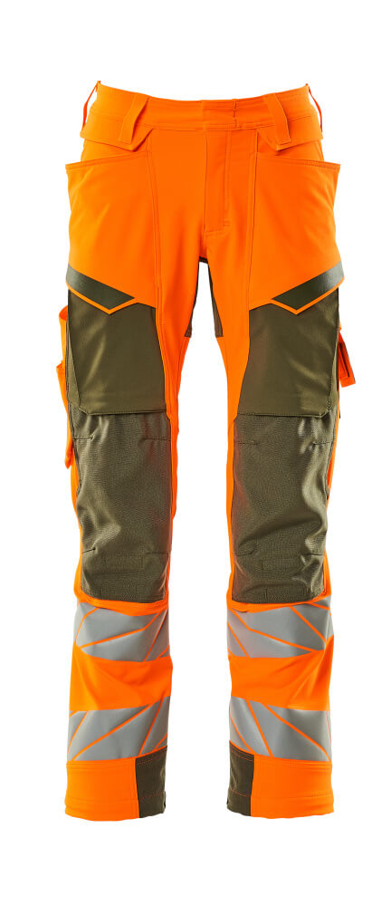 MASCOT ACCELERATE SAFE Trousers with kneepad pockets 19079 Hi-vis Orange/moss Green