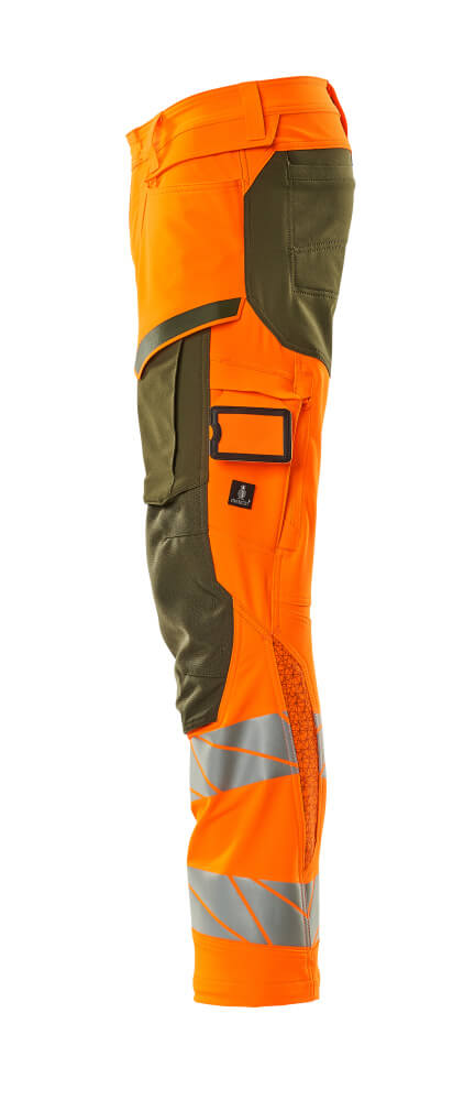 MASCOT ACCELERATE SAFE Trousers with kneepad pockets 19079 Hi-vis Orange/moss Green