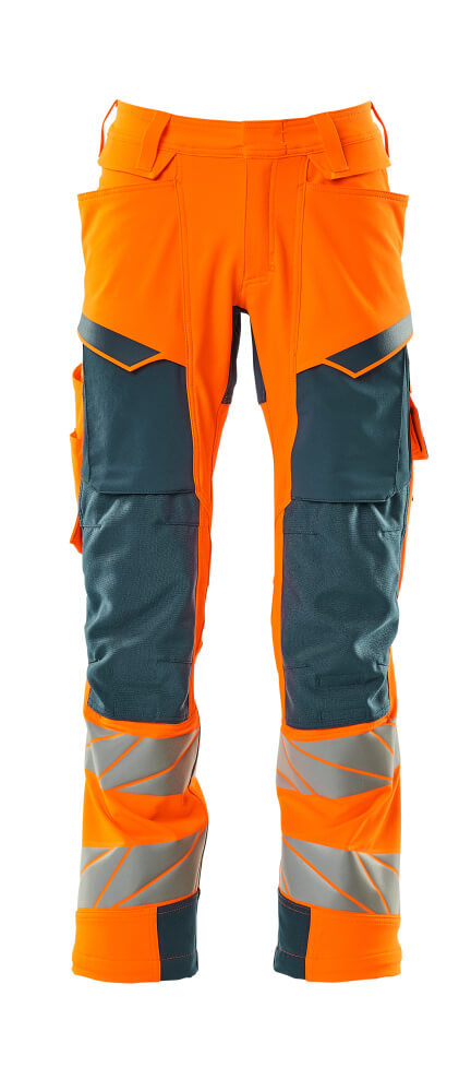 MASCOT ACCELERATE SAFE Trousers with kneepad pockets 19079 Hi-vis Orange/dark Petroleum