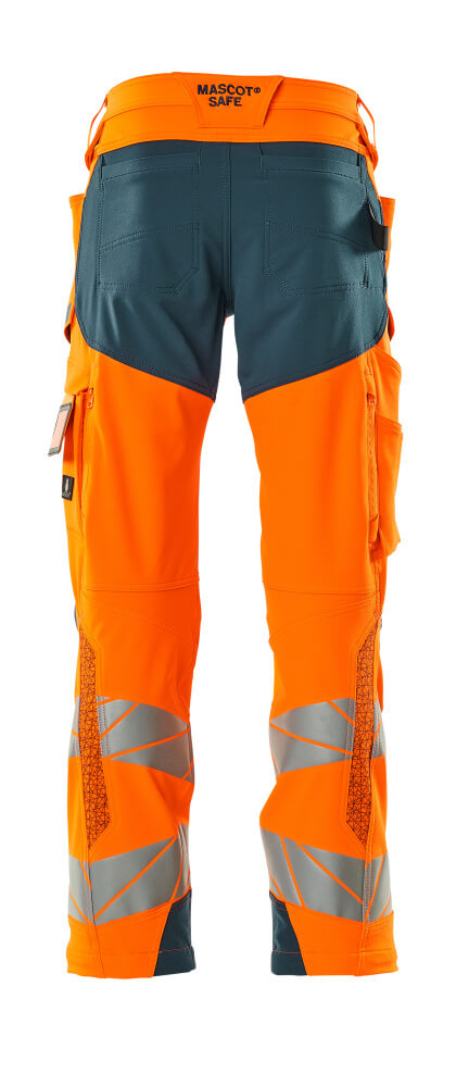 MASCOT ACCELERATE SAFE Trousers with kneepad pockets 19079 Hi-vis Orange/dark Petroleum