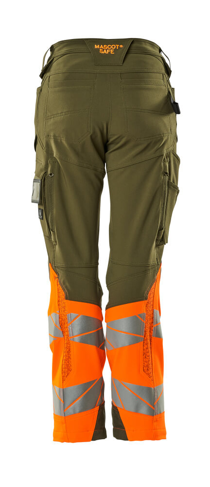 MASCOT ACCELERATE SAFE Trousers with kneepad pockets 19178 Moss Green/hi-vis Orange