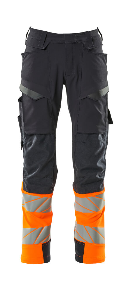 MASCOT ACCELERATE SAFE Trousers with kneepad pockets 19179 Dark Navy/hi-vis Orange