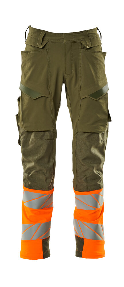 MASCOT ACCELERATE SAFE Trousers with kneepad pockets 19179 Moss Green/hi-vis Orange