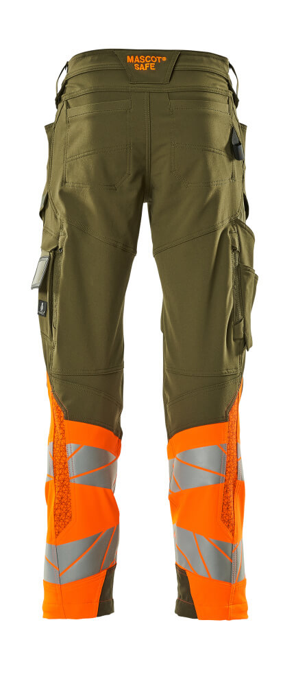 MASCOT ACCELERATE SAFE Trousers with kneepad pockets 19179 Moss Green/hi-vis Orange