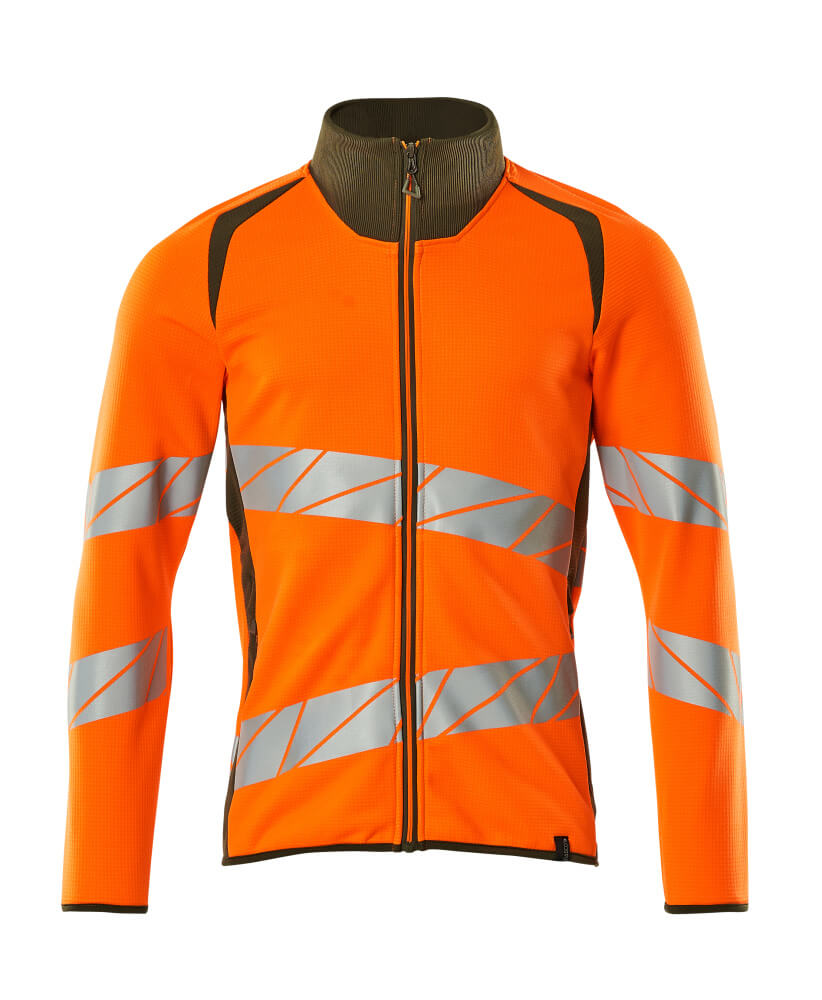 MASCOT ACCELERATE SAFE Sweatshirt with zipper 19184 Hi-vis Orange/moss Green