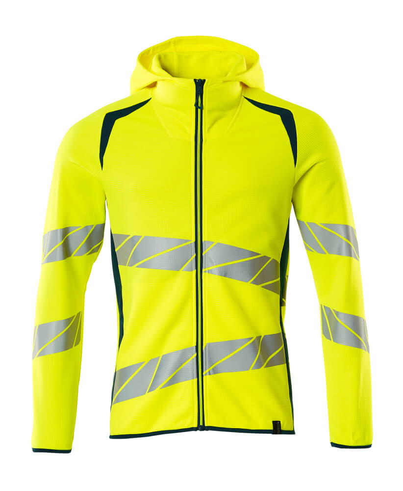 MASCOT ACCELERATE SAFE Hoodie with zipper 19284 Hi-vis Yellow/dark Petroleum