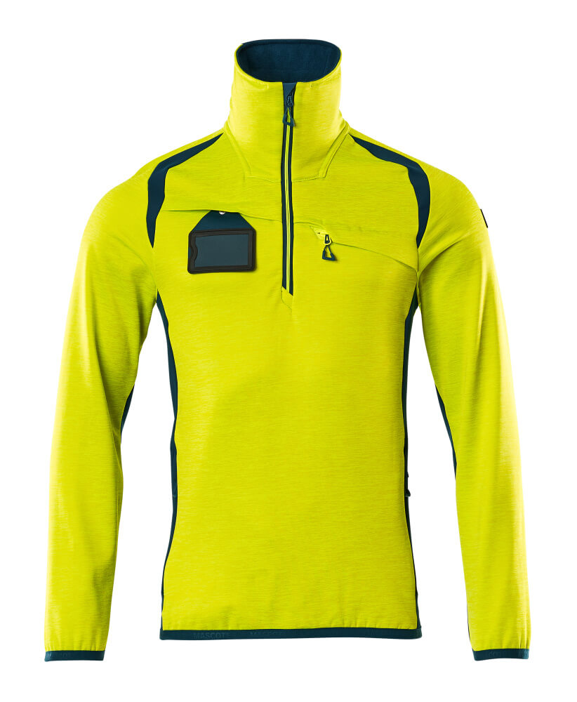 MASCOT ACCELERATE SAFE Fleece jumper with half zip 19303 Hi-vis Yellow/dark Petroleum