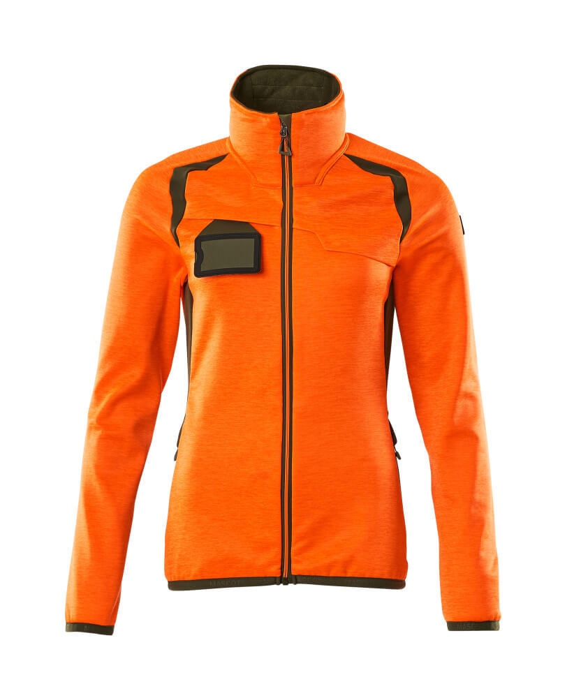 MASCOT ACCELERATE SAFE Fleece Jumper with zipper 19453 Hi-vis Orange/moss Green