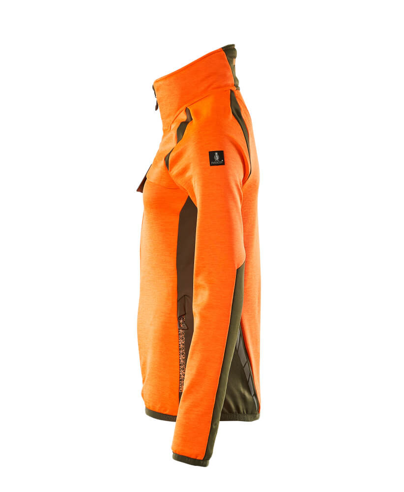 MASCOT ACCELERATE SAFE Fleece Jumper with zipper 19453 Hi-vis Orange/moss Green