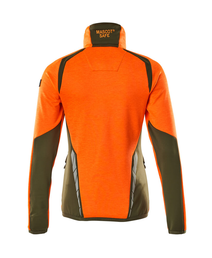 MASCOT ACCELERATE SAFE Fleece Jumper with zipper 19453 Hi-vis Orange/moss Green