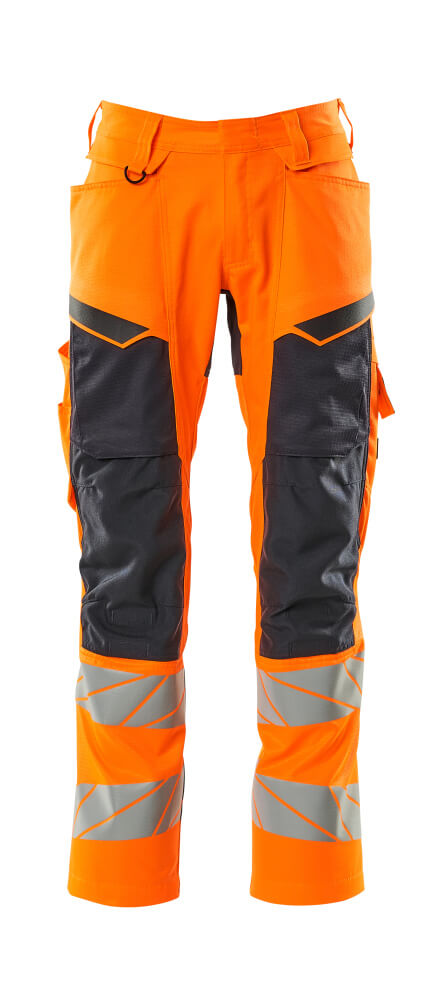 MASCOT ACCELERATE SAFE Trousers with kneepad pockets 19579 Hi-vis Orange/dark Navy
