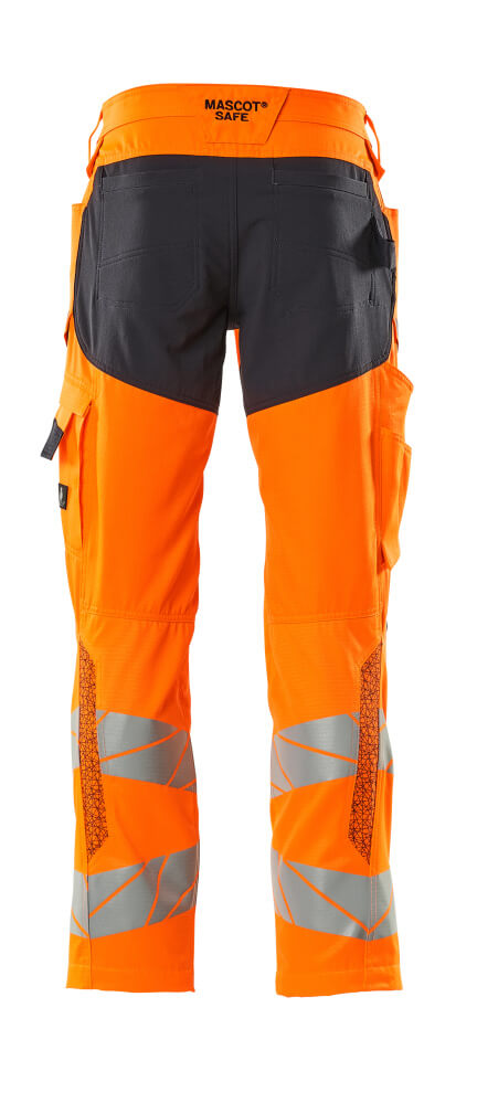 MASCOT ACCELERATE SAFE Trousers with kneepad pockets 19579 Hi-vis Orange/dark Navy