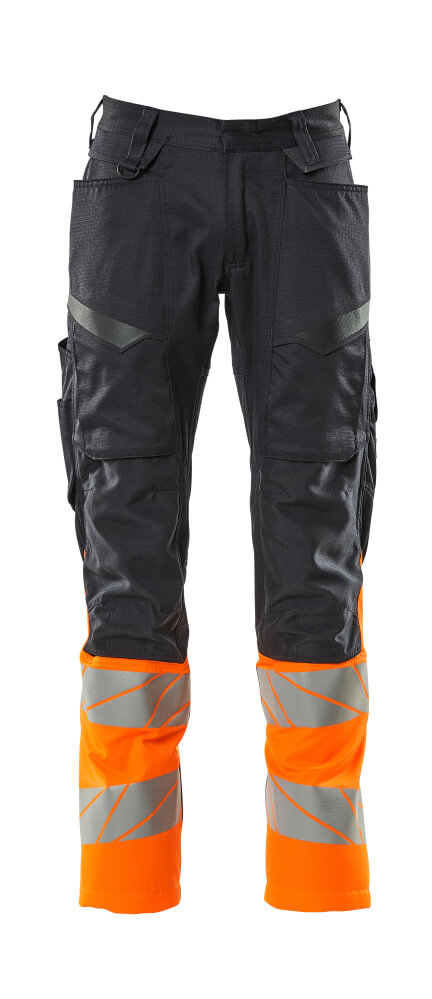MASCOT ACCELERATE SAFE Trousers with kneepad pockets 19679 Dark Navy/hi-vis Orange
