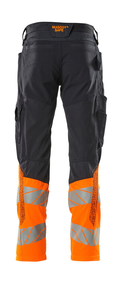 MASCOT ACCELERATE SAFE Trousers with kneepad pockets 19679 Dark Navy/hi-vis Orange